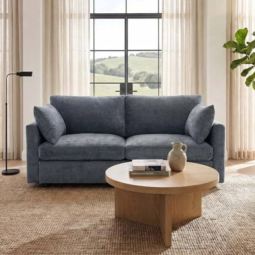 Iroomy Loveseat Cloud Couch for Living Room, Spring Cushion，Comfy Modern Chenille Sofa, Grey - Image 1