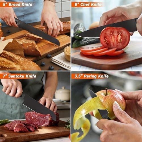 Kitchen Knife Set, 6 Pieces Knife Set with Foldable Magnetic Knife Block, Japanese Knife Sets, High-Grade 5CR Stainless Steel Chef Knives Sets with Wood Block, Professional Chef's Knife Set - Thumbnail 6