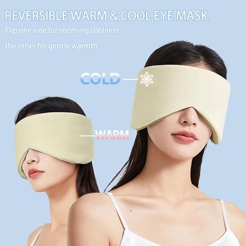 Vettres Reversible Warm & Cool Sleep Mask Wrap-Around Blackout Eye Masks for Side Sleepers Adjustable Unisex Eye Cover for Travel Office & Rest Beige - Thumbnail 3