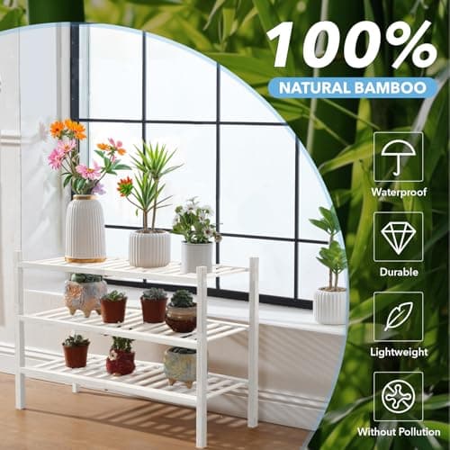Buymoth 3 Tier Bamboo Shoe Rack Storage Organizer for Closet, Multifunctional Stackable Free Standing Shoe Shelf Organizer for Small Space,Entryway, Hallway, Bathroom27 x11 x20 (White, 3 Tier) - Thumbnail 6