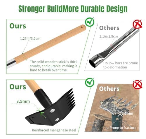Weed Puller Tool with Long Bamboo Handle, 2 in 1 Garden Hoe&Manual Weed Remover, Weed Rake&Grabber, Gardenia Heavy Duty Uprooting Tool for Yard, Lawn and Garden, 49Inch ﻿ - Thumbnail 2
