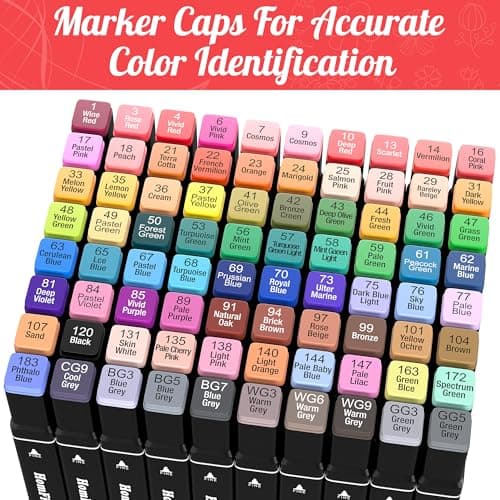 HomFilix Alcohol Markers, 80 Colors Dual Tip Art Alcohol Markers Set - Perfect for Coloring, Drawing, Sketching, Card Making and Illustration, Perfect for Adults - Thumbnail 6