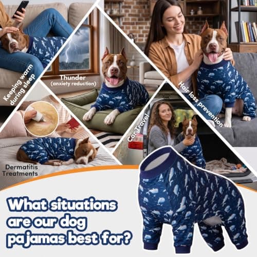 LovinPet Large Dog Outfit, Dog Onesie for Surgery, Large Breed Dog Pajamas, Lightweight Navy Whale Print, Pet Pajamas for Dogs, UV Protection Shirt for Dogs, Pitbull Clothes,Blue, XL - Thumbnail 5