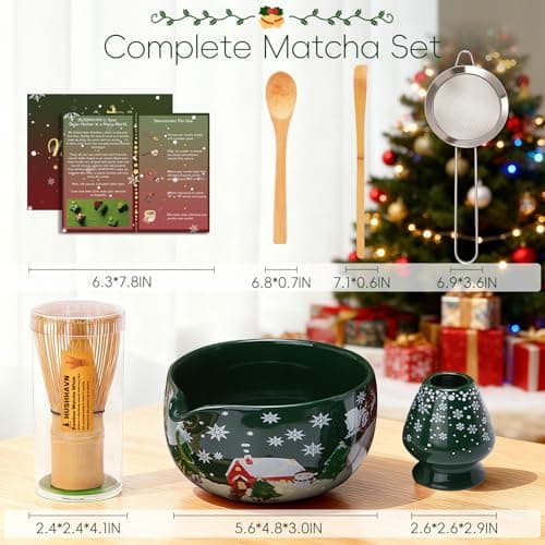 HUSHHAVN Christmas Gifts Matcha Whisk Set, Ceramic Matcha Set Includes Bowl & Holder, Bamboo Whisk (Chasen), Scoop, Spoon and Sifter, 6PCS Matcha Kit Covers Everything Needed for Making Matcha - Thumbnail 2