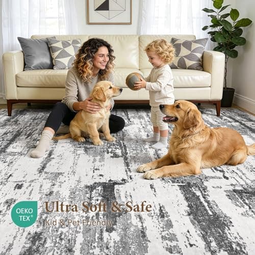 Jessibou Area Rugs 5x7 Living Room: Washable Large Abstract Modern Neutral Soft Rug Stain Resistant Non-Slip Backing Carpet for Bedroom Dining Room Indoor Nursery Dorm Home Office Decor - Black Grey - Thumbnail 5