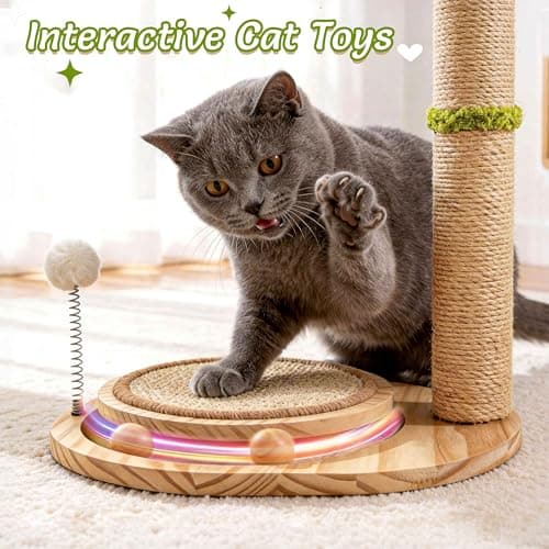 Catails Cute Babys Breath Flower Cat Scratching Post, 39" Tall Cat Scratcher, Interactive Cat Toys with Ball Track & Spring Ball, Cat Scratch Post with Pad for Indoor Cats Adults and Kittens - Thumbnail 2