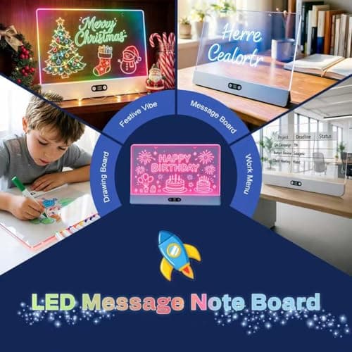 16" LED Drawing Board for Kids, Rechargeable Neon Light Up Drawing Board, Glow Doodle Board, LED Note Board, Dry Erase Board, 8 Markers, Birthday Gifts for Kids Teens Boys Girls - Thumbnail 4