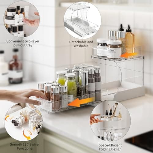 Attelite Makeup Organizer 2-Tier Makeup Storage Cosmetics Organizer with 180° Rotating Design Sturdy durable Versatile Perfume Vanity Organizer for Countertops, Bathrooms, Office Supplies,and Dressers - Thumbnail 4