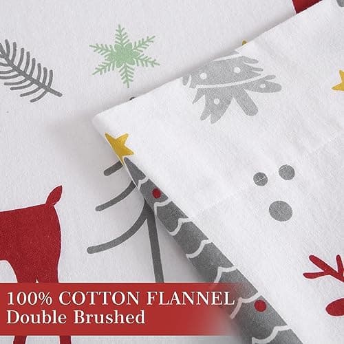 STARBEDIA Christmas Flannel Sheets King, 100% Cotton Holiday Bed Sheet Set, Deep Pocket Fitted Sheet, Soft Warm Brushed Christmas Sheet (King Size, Forest Deer) - Thumbnail 4