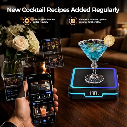 KAVAZ Smart Cocktail Maker with LED Pour Guidance, App-Controlled Drink Mixing Assistant, 3000+ Cocktail Recipes, Smart Coaster for Home Bar, Cool Gadget Gift for Men Dad Husband(Black) - Thumbnail 6