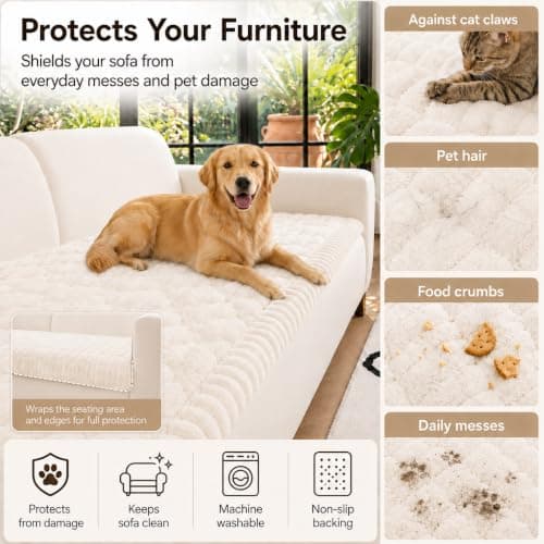 NILUOH Couch Cover for Dogs Washable, Thick Flannel Couch Cover for Sofa, Furniture Cover for Pets with Non Slip and Elastic Straps, Suitable for Sectional Sofa/Loveseat (White, 27.6" x 59") - Thumbnail 3