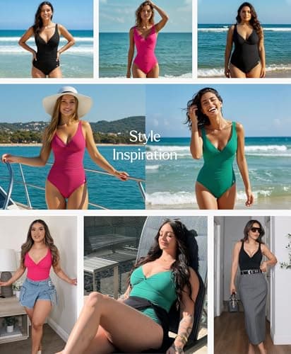 Popilush One Piece Swimsuit for Women Tummy Control Shapewear Bathing Suits Twist Front Ruched Swimwear Pink - Thumbnail 2