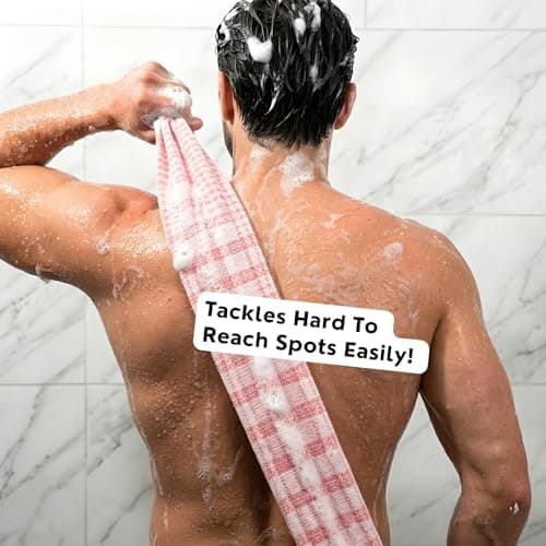 DOCKOMO African Net Sponge - 40-Inch Long Exfoliating Body Scrubber for Shower - Fast-Drying Nylon Mesh Wash Net & Sapo Sponge for Back Scrubbing & Smoother Skin (Pink Stripe) - Thumbnail 3