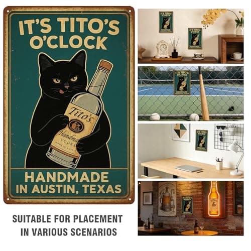 Funny Bar Signs IT'S TITO'S O'CLOCK Black Cat Poster Man Cave Sign Vintage Bar Sign Bar Wall Decor 12" * 8" funny signs for man cave decor college apartment posters for men alcohol gifts cool stuff for your room - Thumbnail 6