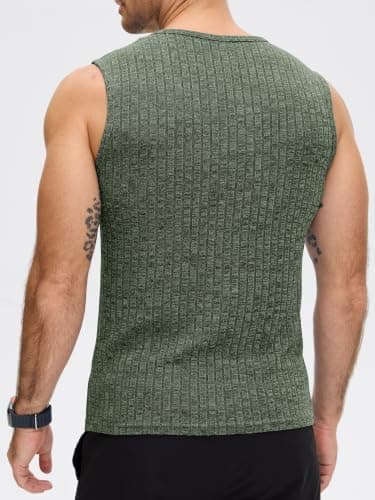 JEMLDL Men's Plus Size Sleeveless Tank Tops Knit Ribbed V Neck Casual Summer Outdoor Shirts Lightweight Breathable Muscle Army Green 3XL - Thumbnail 4