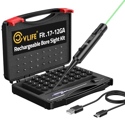 CVLIFE Rechargeable Green Bore Sight Laser Kit with 64 Adapters, Professional Bore Sighter for 0.17 to 12GA Calibers, Multi-Caliber Laser Bore Sight with Button Switch for Hunting