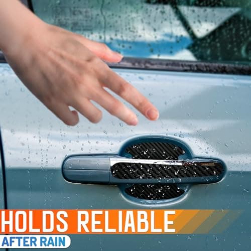 PIKTIME 8Pcs Car Door Handle Protector - Stickers Door Handle Cover Carbon Fiber Vinyl Wrap Black Car Protector - Sticker Pack Protection Film for Cars - Thumbnail 6