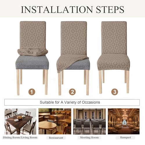 Genina Waterproof Chair Covers for Dining Room Set of 6, Removable Washable Chair Slipcover Protectors, Taupe - Thumbnail 6