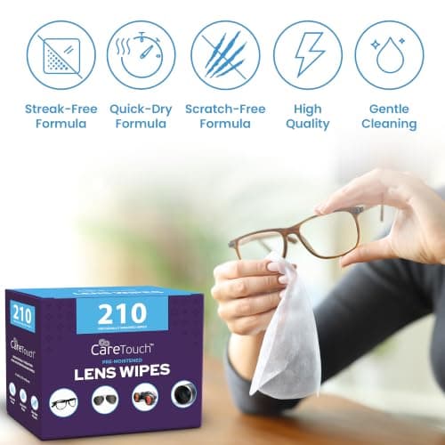 Care Touch Lens Wipes for Eyeglasses- 100 Count Individually Wrapped Pre- Moistened Wipes, 5 x 6 Inch- Camera Lens, Sunglasses and Glasses Cleaner,- Gentle and Portable for Cleaning of Optical Devices - Thumbnail 6