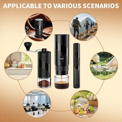 Portable Coffee Maker Set - Travel Coffee Maker, Electric Espresso Machine for Camping, Travel, Car, RV, Hiking, with Ground Coffee & Capsule Accessories, Milk Frother, Grinder, Gift for Coffee Lover - Thumbnail 5