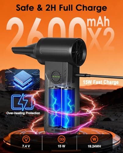 Efficore Super Power Compressed Air Duster – 110,000 RPM Cordless Electric Air Duster, 15W Fast Charging, 4 Speeds, Durable Mini Clean Duster - Replaces Canned Air for Keyboard, PC & Car Cleaning - Thumbnail 2