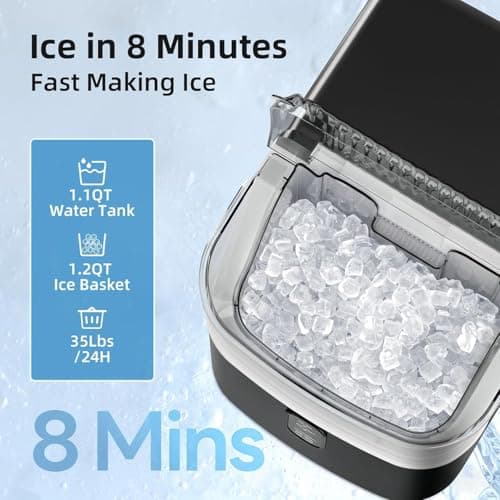 Antarctic Star Countertop Ice Maker with Soft Chewable Pellet Ice, 34lbs/24Hrs, One-Click Operation, Self-Cleaning Portable Peddle Ice Machine with Ice Scoop for Kitchen,Office,Bar,RV - Thumbnail 5