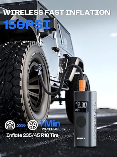INNOVV P1 Portable Aluminum Tire Inflator 150PSI - 3X Faster Cordless Air Compressor with Auto-Shutoff, Electric Car Air Pump & Tire Pressure Gauge for Car, Motorcycle, Bike, Ball - Thumbnail 2
