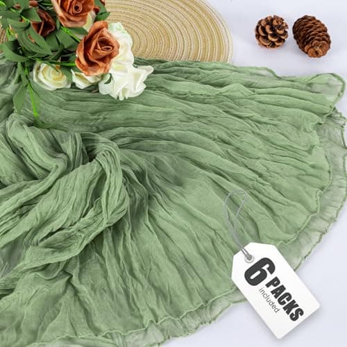 FUANGUI 6 Pack Green Table Runner 10Ft,Sage Green Table Runner 35x120 Inches for Baby Shower Wedding Birthday Decoration, Easter Cheesecloth Table Runner Boho Gauze Fabric Rustic Romantic - Image 1