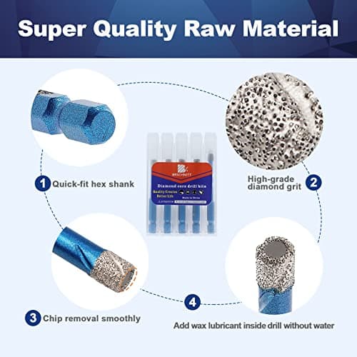 Diamond Drill Bit - BRSCHNITT 1/4 1/4 5/16 3/8 inch Masonry Drill Bits Set for Porcelain Tile Ceramic Stone Granite Marble,Hex Shank Diamond Hole Saw Drill Bit(5pcs/Pack). - Thumbnail 6