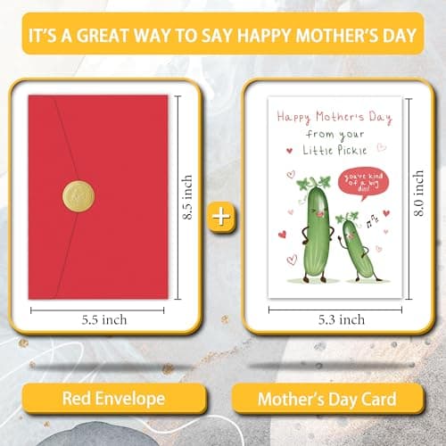 Qiyepbro Funny Pickle Pun Mother's Day Card, Humorous Mothers Day Cards Gifts for Mom, Happy Mothers Day from Your Little Pickle - Thumbnail 2