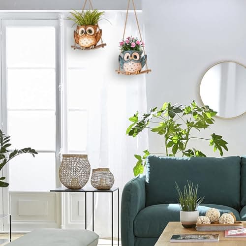 Swing Owl Hanging Planters for Indoor Plants, Cute Small Succulent Pots with Drainage Hole, Unique Resin Plant Hangers Outdoor, Hanging Plant Holder for String Of Pearls, Gift Ideas for Mother - Thumbnail 4