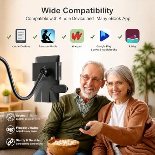 Kefotic Gooseneck Tablet Holder for Kindle Reading in Bed with Page Turner Remote, Hands Free Desk Bedside Lazy Arm Stand for Kindle Accessories, Gifts for Readers - Thumbnail 4