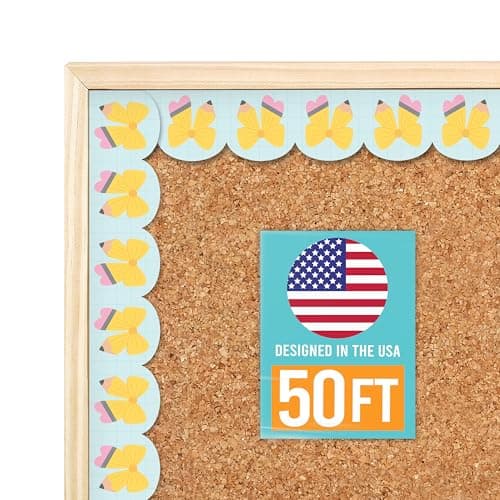 50ft Bulletin Board Borders Trim - Classroom Borders for Bulletin Board Decorations, Teacher Supplies for Classroom Decor Preschool, Kindergarten & Elementary, Pencils Scalloped Boarders