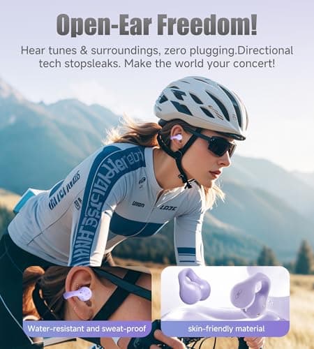 King Lucky i21 Open Ear Clip On Earbuds Wireless Bluetooth Ear Clip Headphones with Mic,Noise Cancelling, Waterproof IPX4,for Small Ears,Perfect for Running,Sports,Glasses Wearers (Purple) - Thumbnail 5