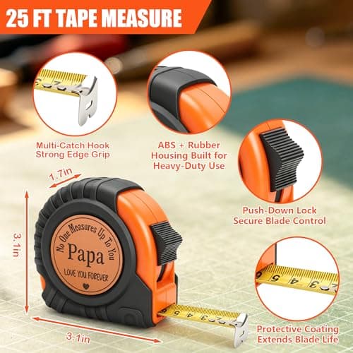 Fathers Day Papa Grandpa Gifts from Grandkids Father's Day Birthday Gift for Papa Grandpa Grandfather from Granddaughter Grandson Grandparents Day Gift Genuine Leather Engraved 25 FT Tape Measure Tool - Thumbnail 2