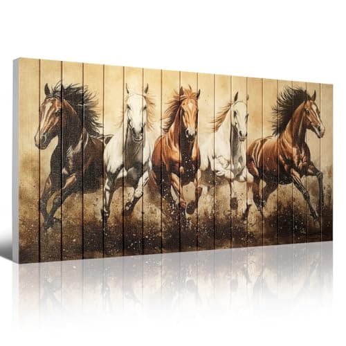 llribbons Horses Canvas Ribbon Wall Art - Brown White Running Horse Pictures Animal Wall Decor Painting Handmade 3D Woven Textured Prints Artwork for Living Room Bedroom Home Office Decor 20" x 40" - Image 1