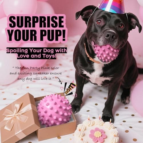 Apasiri Interactive Dog Toys for Large & Medium Dogs: 3.5" Bacon Flavored Squeaky Balls for Dogs, Tough Durable Spiky Rubber Bouncy Dog Toys Balls, Floating Outdoor Fetch Dog Toy, Pink Dog Balls Gifts - Thumbnail 2