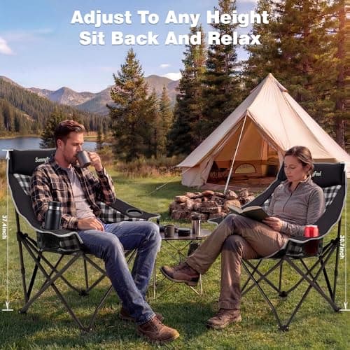 SUNNYFEEL 2 Pack Lightweight Oversized Camping Chairs for Adults Portable Folding Chair with Side Pockets & Cup Holde for Beach,Fishing,Trip,Picnic,Lawn,Concert Outdoor, Carry Bag Included - Thumbnail 4