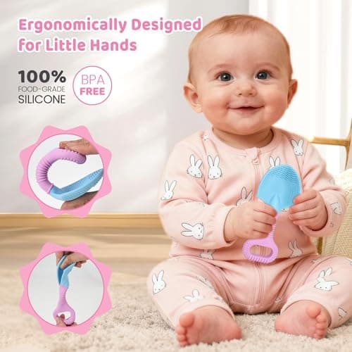 Gardening Tools Baby Teething Toys, Baby Essentials, Shovel & Rake Teething Toys for 3-6 6-12 Months, Food Grade Silicone Teether Infant Toy,First Gifts Christmas Stocking Stuffers for Babies BPA Free - Thumbnail 2