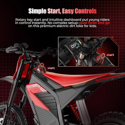 MEGAWHEELS Electric Dirt Bike Electric Motorcycle for Adults Teens, 48V 26Ah Removable Battery 3550W Peak Motor 40MPH 53 Mile Range, Full Suspension Dual Hydraulic Brakes Off-Road E Dirtbike Age 13+ - Thumbnail 6