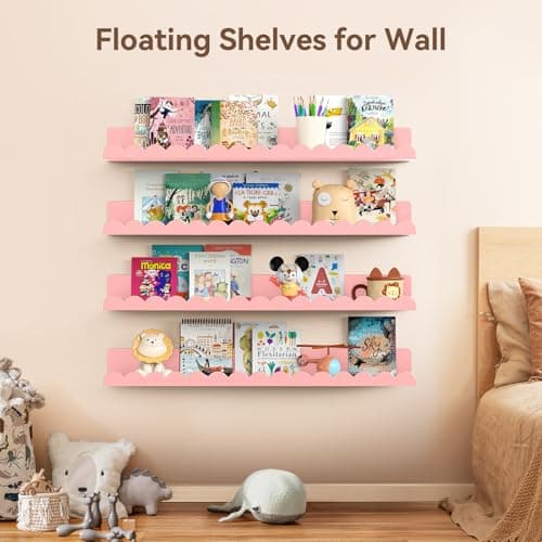Gattlukd Floating Shelves for Wall, 23 Inch Metal Nursery Book Shelves 4 Pack, Wall Mounted Book Shelf for Kids Room, Bedroom, Bathroom, Playroom Decor (Pink) - Thumbnail 5