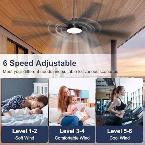 Phylluz 72'' Ceiling Fan with Light - Remote & APP Control, 3 CTT Dimmable, 6 Speed Reversible DC Motor Fan for Shop, Garage, Covered Outdoor, Black - Thumbnail 6
