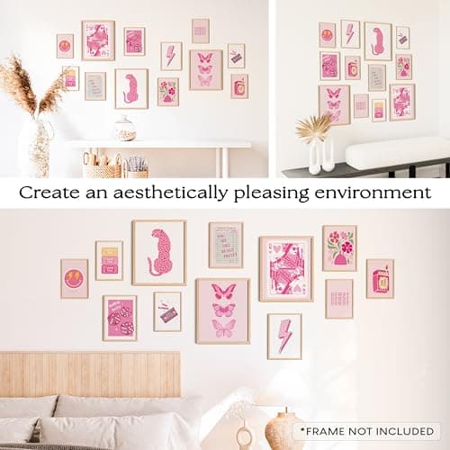 97 Decor Cute Preppy Room Decor Aesthetic - Pink Preppy Posters for Bedroom, Trendy Prints for Wall Decorations, Light Pink Art Retro Pictures, Dorm Wall Art for College Teen Girl Apartment (Unframed) - Thumbnail 6