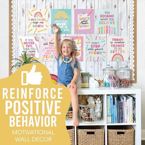 Hadley Designs Motivational Poster for Classroom Decor - 9 Growth Mindset Classroom Posters Elementary, Inspirational Wall Decor Middle School, Teacher Must Haves, Pastel Bulletin Board Decorations - Thumbnail 2