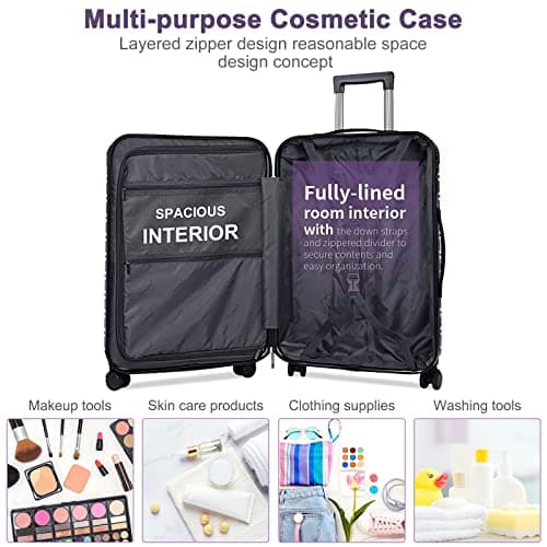 GigabitBest 2-Piece Carry On Luggage Set, 14-Inch Makeup Case & 20-Inch Suitcase, PC+ABS Hardshell, TSA Lock, Detachable 360° Spinner Wheels, Lightweight Travel Suitcase for Short Trips(Purple) - Thumbnail 4