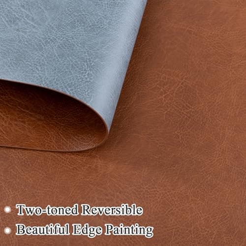 SHACOS Faux Cowhide Leather Placemats Set of 6, Wipeable Heat Resistant Table Mats, Stain Resistant Double Sided Reversible PU Place Mats for Dining Table Kitchen Restaurants, Brown and Blue - Thumbnail 2