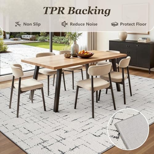 Engiw-Neutral 5x7 Area Rug for Living Room Rug-Carpet Bedroom Rugs Textured Tufted Jacquard Modern Washable Rug for Dining Room Nursery Non Slip-Black and White - Thumbnail 4