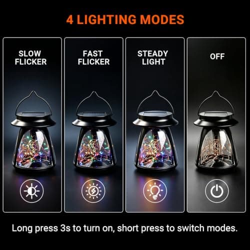 Solar Lantern Outdoor Waterproof Hanging Lights with Clip, Flickering Colorful Garden Decor, Gifts for Women Mom Solar Lights Outside, Solar Powered Lantern for Patio Yard Porch Pathway Lawn - Thumbnail 5