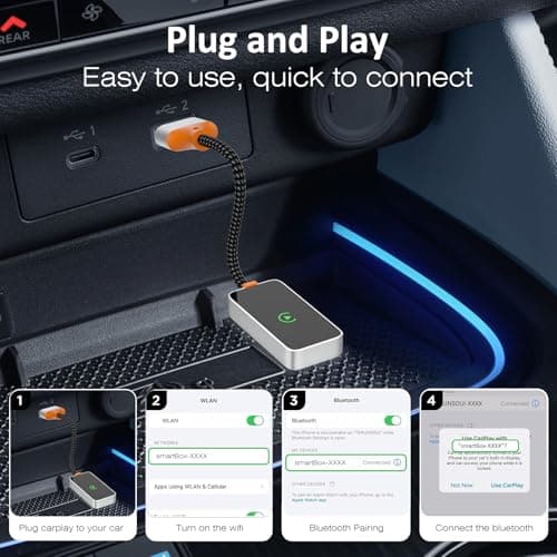 Wireless CarPlay Adapter 2024 Upgraded, Converts Factory Wired CarPlay to Wireless, Plug and Play Car Play Wireless Adapter, Fit for Cars with Built-in CarPlay from 2015 & for Apple iPhone iOS 10+ - Thumbnail 2