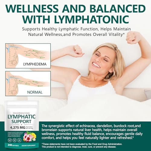 Organic Lymphatic Drainage Supplements 4275mg | 21-in-1 Herbal Blend with Echinacea, Dandelion, Burdock Root & Red Clover | Lymphatic Support Capsules for Immune Health & Fluid Balance | 240 Softgels - Thumbnail 6